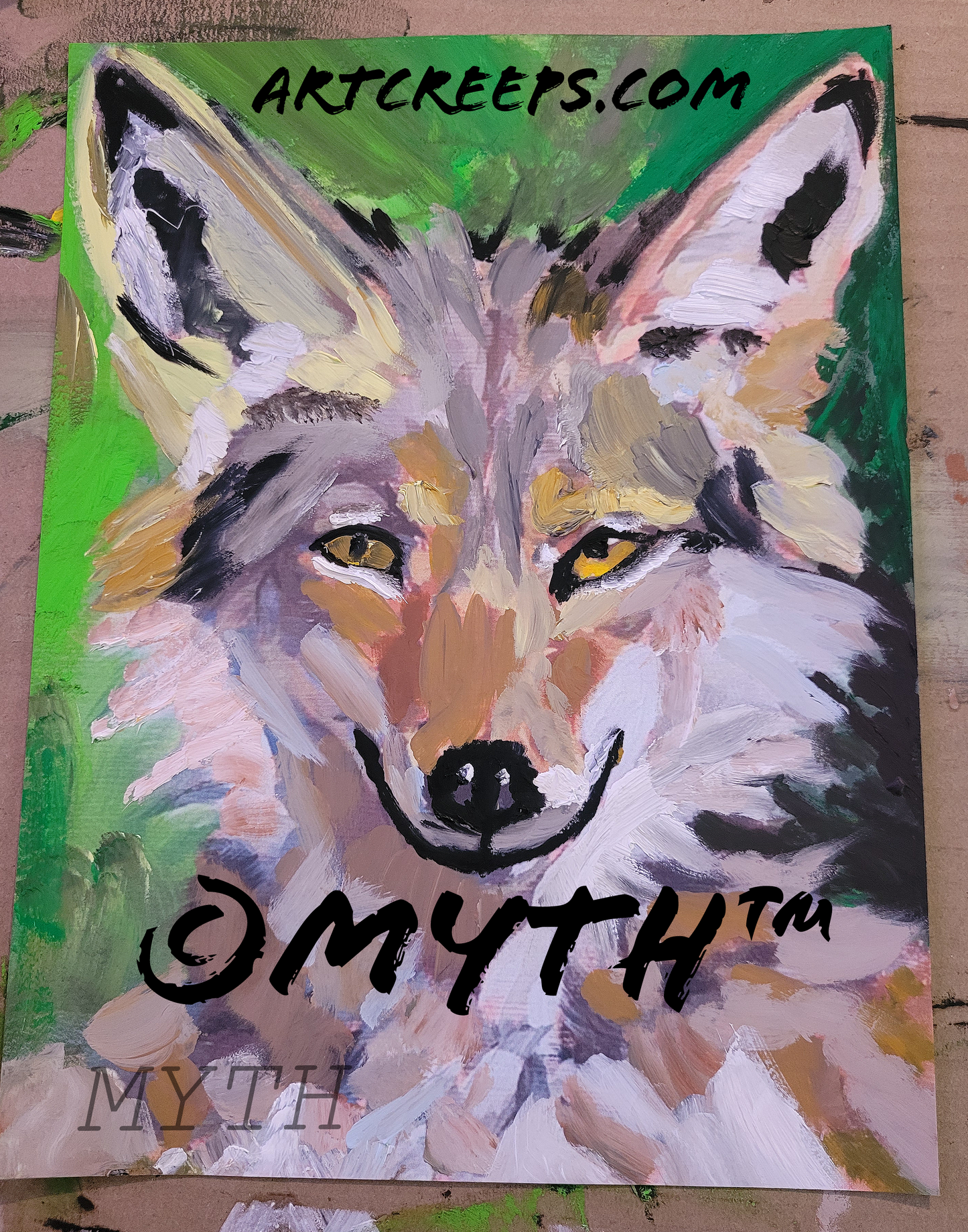 A vibrant expressive oil painting of a "Pretty boy", created in MYTH’s signature thick-stroke, unblended style. The artwork features bold, confident brushwork and rich color contrasts that merge realism and emotion, highlighting the animal’s intense gaze and dynamic presence. Layers of warm and cool tones blend into a textured background, giving the piece depth and movement. This fine-art wildlife portrait reflects strength, spirit, and individuality, part of the MYTH Collection.